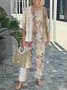 Damen Gestreift Bell-Ärmel Zweiteiliges Set Urlaub Dreiviertelärmel Retro Frühling/Herbst Bluse mit Hose Matching Set
