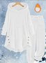 Damen Unifarben Zweiteiliges Set Täglich Langarm Lässig Winter Bluse mit Hose Matching Set