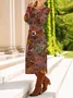 Damen Geblümt Frühling/Herbst Kleid Rundhals Langarm T-Shirt-Kleid A-Linien-Kleid
