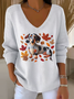 Lässig Hund V-Ausschnitt Langarm T-Shirt