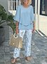 Damen Gestreift Bell-Ärmel Zweiteiliges Set Urlaub Dreiviertelärmel Retro Frühling/Herbst Bluse mit Hose Matching Set