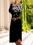 Damen Geblümt Frühling/Herbst Kleid Rundhals Langarm T-Shirt-Kleid A-Linien-Kleid