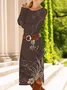 Damen Geblümt Frühling/Herbst Kleid Rundhals Langarm T-Shirt-Kleid A-Linien-Kleid