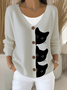 Damen Katze Langarm Bequem Lässig Strickjacke