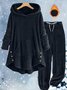 Damen Unifarben Zweiteiliges Set Täglich Langarm Lässig Winter Bluse mit Hose Matching Set