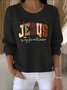 Damen Baumwolle Textbriefe Langarm Bequem Retro Pullover