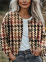 Damen Hahnentritt Langarm Bequem Retro Print Strickjacke