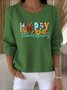 Damen Baumwolle Textbriefe Langarm Bequem Retro Pullover