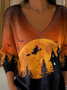 Lässig Halloween V-Ausschnitt Langarm T-Shirt