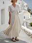 Damen Gestreift Sommer Nahtverarbeitung Kleid V-Ausschnitt Kurzarm T-Shirt-Kleid A-Linien-Kleid