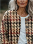 Damen Hahnentritt Langarm Bequem Retro Print Strickjacke