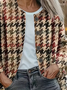 Damen Hahnentritt Langarm Bequem Retro Print Strickjacke