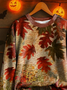 Lässig Rundhals Ahornblatt Sweatshirt Print
