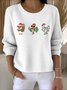 Damen Baumwolle Tier Langarm Bequem Retro Pullover