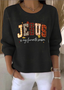 Damen Baumwolle Textbriefe Langarm Bequem Retro Pullover