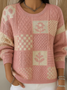 Damen Baumwolle Geometrisch Langarm Bequem Retro Pullover