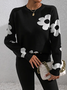 Damen Geblümt Langarm Bequem Lässig Print Pullover