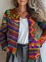 Damen Gestrickt Gestreift Langarm Bequem Retro Strickjacke
