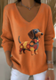Damen Baumwolle Tier Langarm Bequem Lässig Pullover
