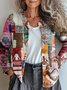 Damen Gestrickt Gestreift Langarm Bequem Retro Strickjacke
