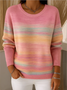 Damen Baumwolle Farbverlauf Langarm Bequem Retro Pullover
