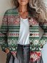 Damen Gestrickt Gestreift Langarm Bequem Retro Strickjacke