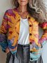Damen Gestrickt Gestreift Langarm Bequem Retro Strickjacke