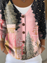 Damen Gestrickt Weihnachten Langarm Bequem Retro Strickjacke