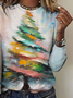 Retro Weihnachtsbaum Rundhals Langarm T-Shirt