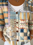 Damen Gestrickt Geometrisch Langarm Bequem Retro Strickjacke