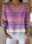 Damen Baumwolle Farbverlauf Langarm Bequem Retro Pullover