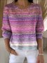 Damen Baumwolle Farbverlauf Langarm Bequem Retro Pullover