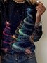 Retro Weihnachtsbaum Rundhals Langarm T-Shirt