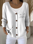 Damen Baumwolle Tier Langarm Bequem Lässig Strickjacke