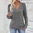Lässig Unifarben V-Ausschnitt Langarm T-Shirt