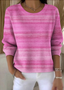 Damen Baumwolle Farbverlauf Langarm Bequem Retro Pullover