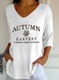 Vintage-Brief Muster V-Ausschnitt Dreiviertelärmel T-Shirt