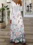 Damen Geblümt Frühling/Herbst Print Kleid V-Ausschnitt Langarm T-Shirt-Kleid A-Linien-Kleid
