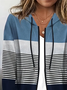 Damen Frühling/Herbst Oberbekleidung Lässig Print Gestreift Langarm Kapuze Jacke