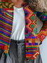 Damen Abstrakt Langarm Bequem Retro Print Strickjacke