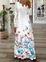 Damen Geblümt Frühling/Herbst Print Kleid V-Ausschnitt Langarm T-Shirt-Kleid A-Linien-Kleid