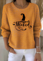 Damen Baumwolle Halloween Langarm Bequem Retro Pullover