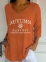 Vintage-Brief Muster V-Ausschnitt Dreiviertelärmel T-Shirt