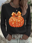 Lässig Halloween (Kürbis) Rundhals Langarm T-Shirt