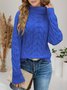 Damen Unifarben Langarm Bequem Lässig Pullover