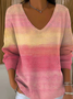 Damen Baumwolle Farbverlauf Langarm Bequem Lässig Pullover