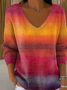 Damen Baumwolle Farbverlauf Langarm Bequem Lässig Pullover