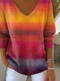 Damen Baumwolle Farbverlauf Langarm Bequem Lässig Pullover