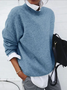 Damen Unifarben Langarm Bequem Lässig Print Pullover