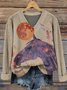 Damen Tier Bild Langarm Bequem Retro Pullover